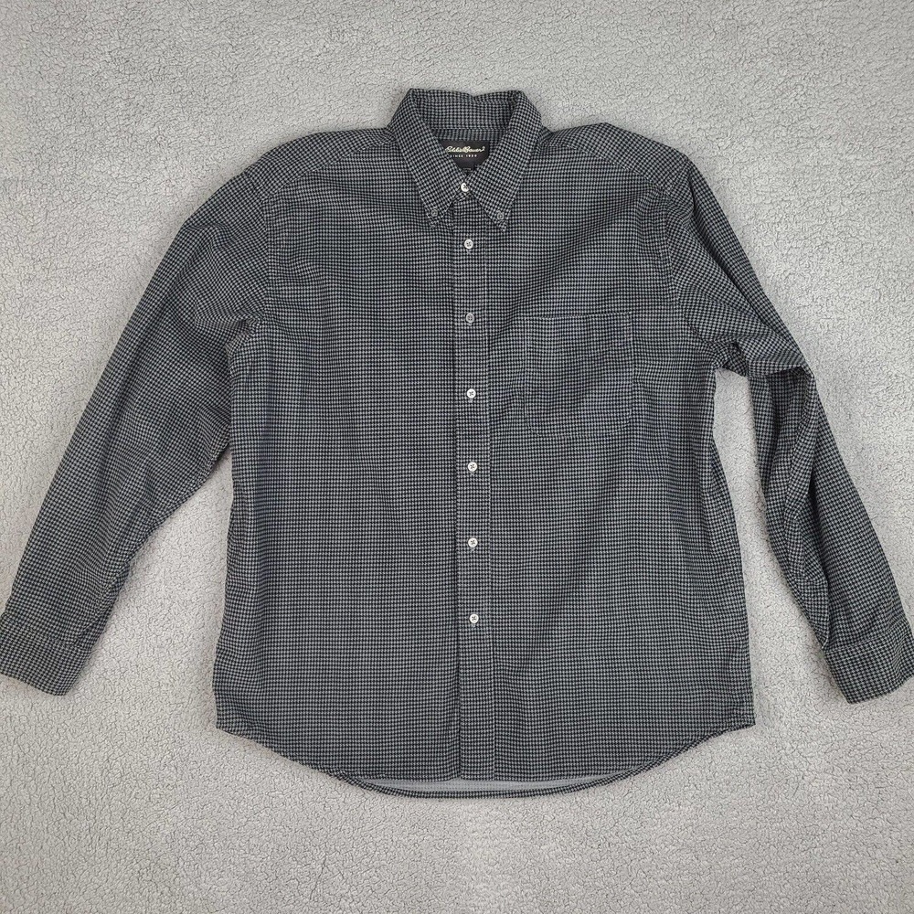 Eddie Bauer Shirt Mens Large Gray Black Soft Cotton Geometric Long Sleeve Button